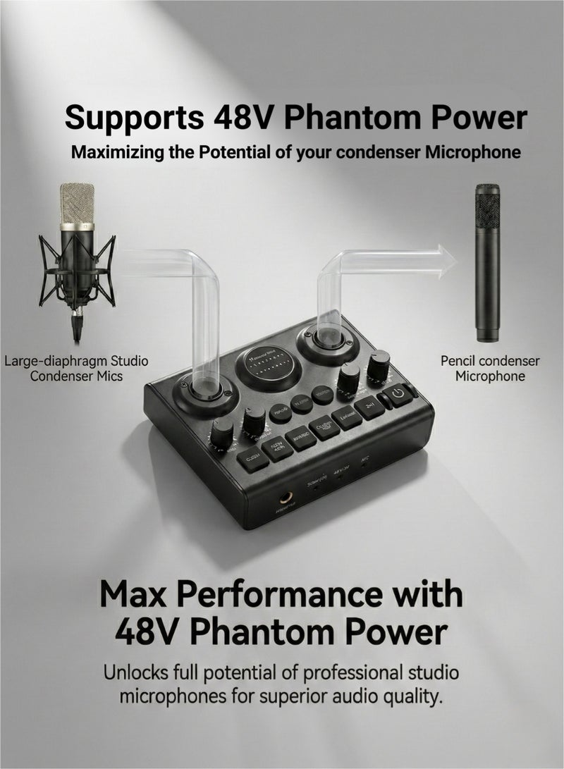 Live Broadcast Sound Card, OTG Lossless Transmission, Vocal Removal Mode, Podcast Mixer with Pro-Preamp, 48V Phantom Power, Audio Interface for Recording, Streaming, YouTube, TikTok, PC - Image 4